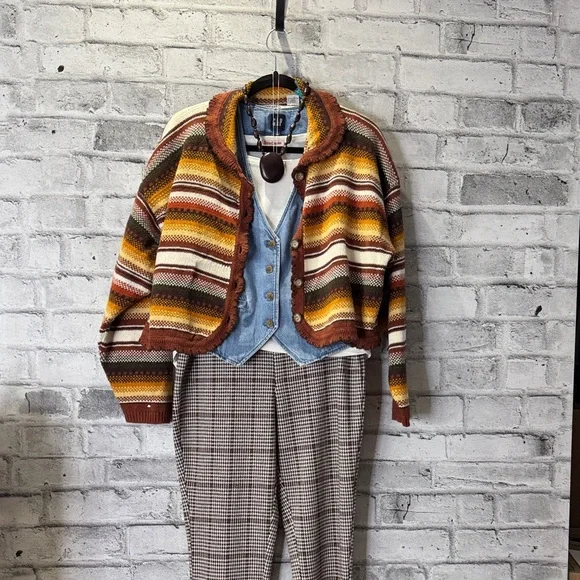 Vintage Striped Multicolour Cropped Cardigan - Picture 1 of 9